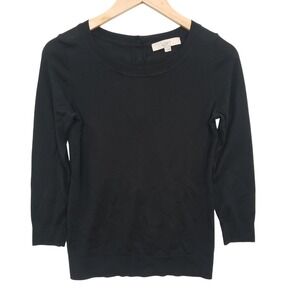 LOFT Black 3/4 Sleeve Crew Neck Sweater Womens S Minimalist Classic Preppy‎ Chic